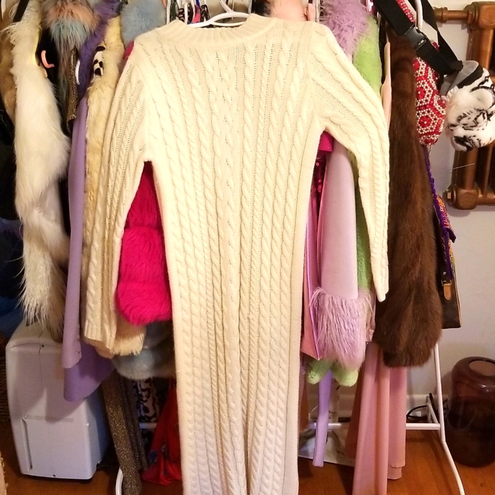 White Cable Knit Turtleneck Maxi Dress - Picture 2 of 4